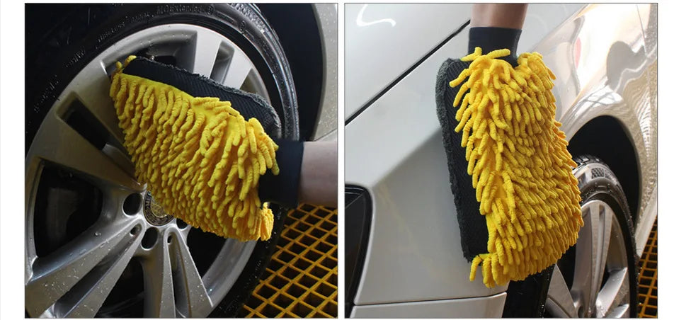 1PCS Waterproof Car Wash Microfiber Chenille Gloves Thick Car Cleaning Mitt Wax Detailing Brush Auto Care Double-faced Glove