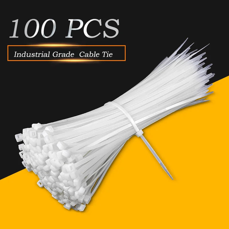 100pcs/bag cable tie Self-locking plastic nylon tie White Organiser Fasten Cable Wire Cable Zip Ties