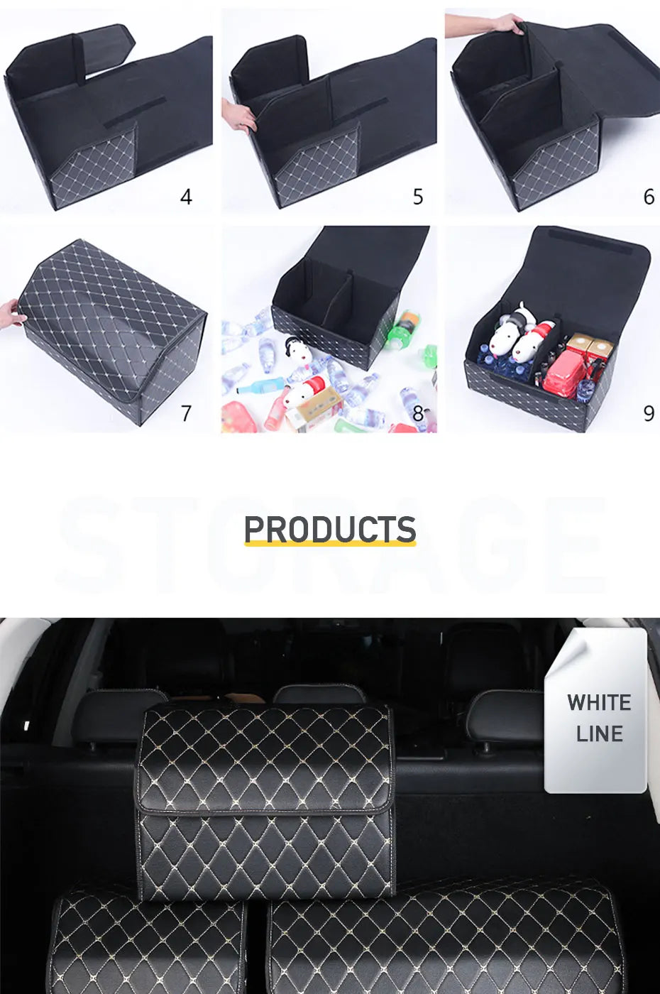 Car Trunk Organizer Storage Box PU Leather Auto Organizers Bag Folding Trunk Storage Pockets for Vehicle Sedan SUV Accessories