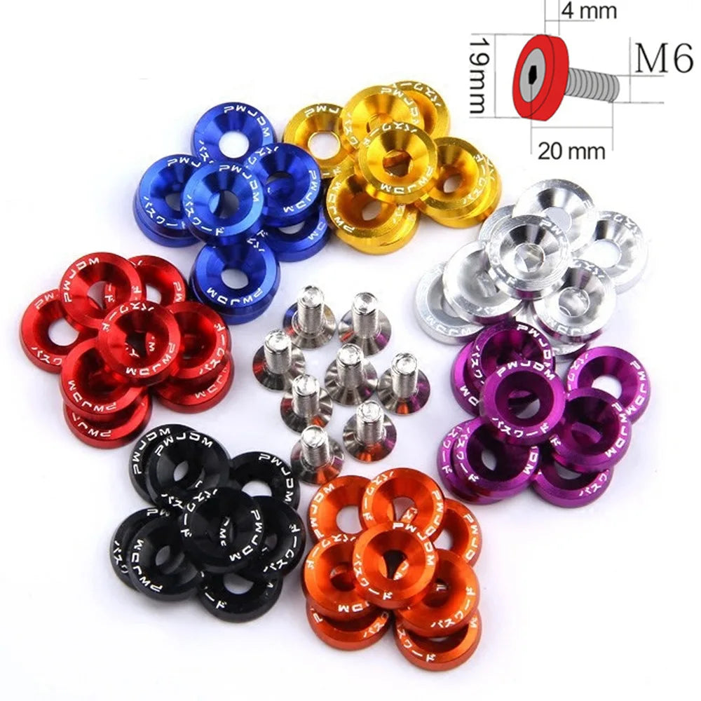 10PCS M6 JDM Car Modified Hex Fasteners Fender Washer Bumper Engine Concave Screws Fender Washer License Plate Bolts Car styling