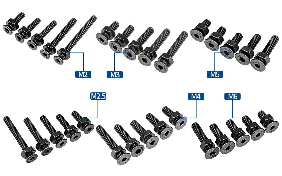 NINDEJIN hex hexagon socket countersunk head screw kit m2 m2.5 m3 m4 m5 m6 carbon steel flat head bolt and nut screw set