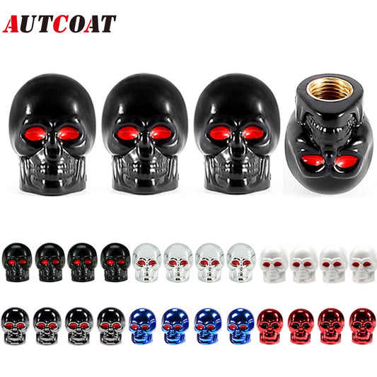 AUTCOAT 4Pcs/Set Universal Car Skull Style Antirust Copper Core Motorcycle Bike Car Wheel Tyre Tires Valve Stem Caps