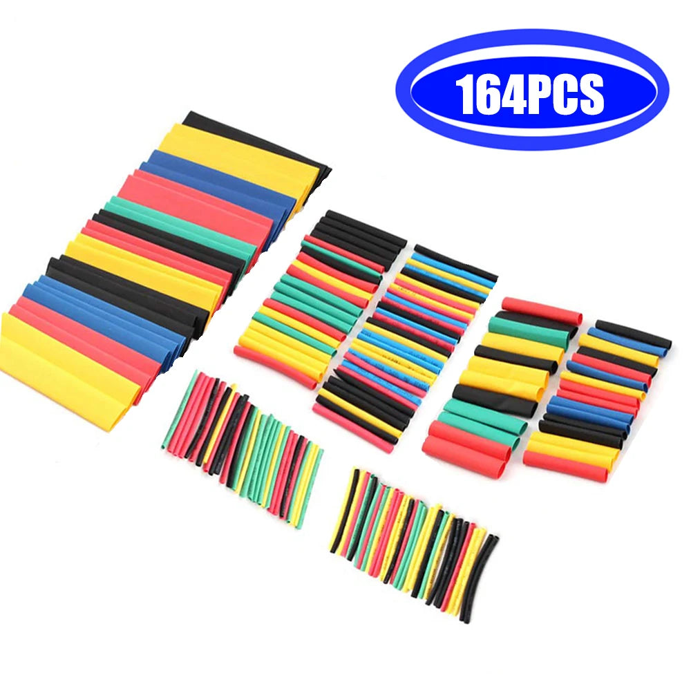 127/164PCS Assorted Electrical Wire Terminals Insulated Crimp Connector Spade Ring Set Heat Shrink Sleeving Tube Wire