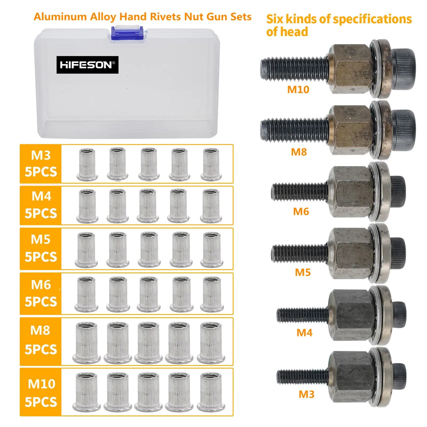 Hand Rivet Nut Gun Head nuts Rivet nut tool Manual Riveter Rivnut Tool Accessory for Nuts M3 M4 M5 M6 M8 M10 Simple installation