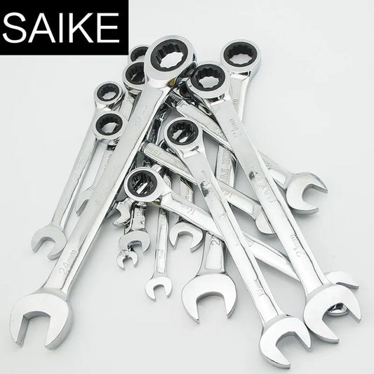 Ratchet Combination Metric Wrench Set Fine Tooth Gear Ring Torque and Socket Wrench Set Nut Tools for Repair