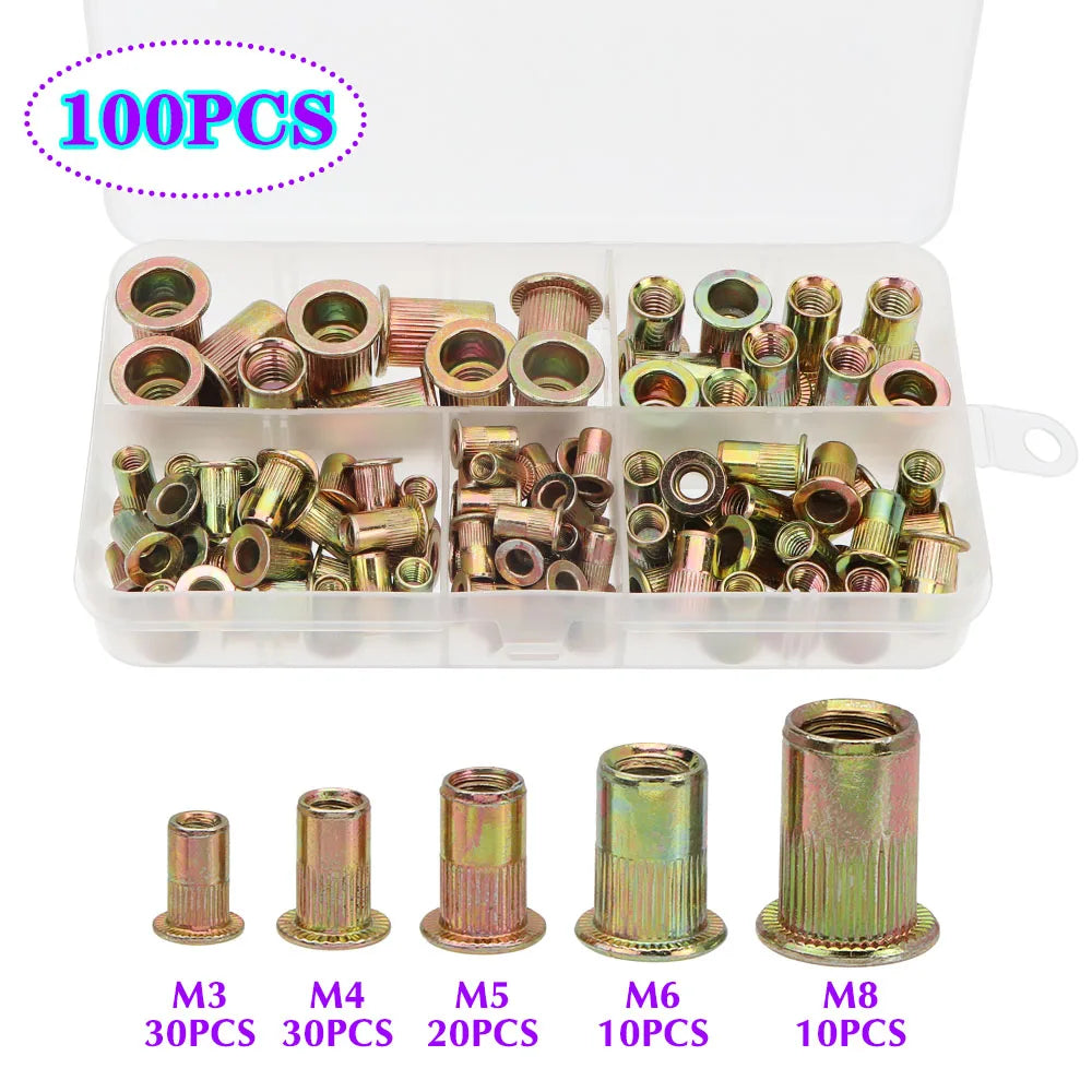 100 pièces écrou à rivet + pistolet à écrous à rivets filetés à la main BT606 M3 M4 M5 M6 M8 pistolet à riveter manuel à double insertion outil de rivetage à rivets à écrou 