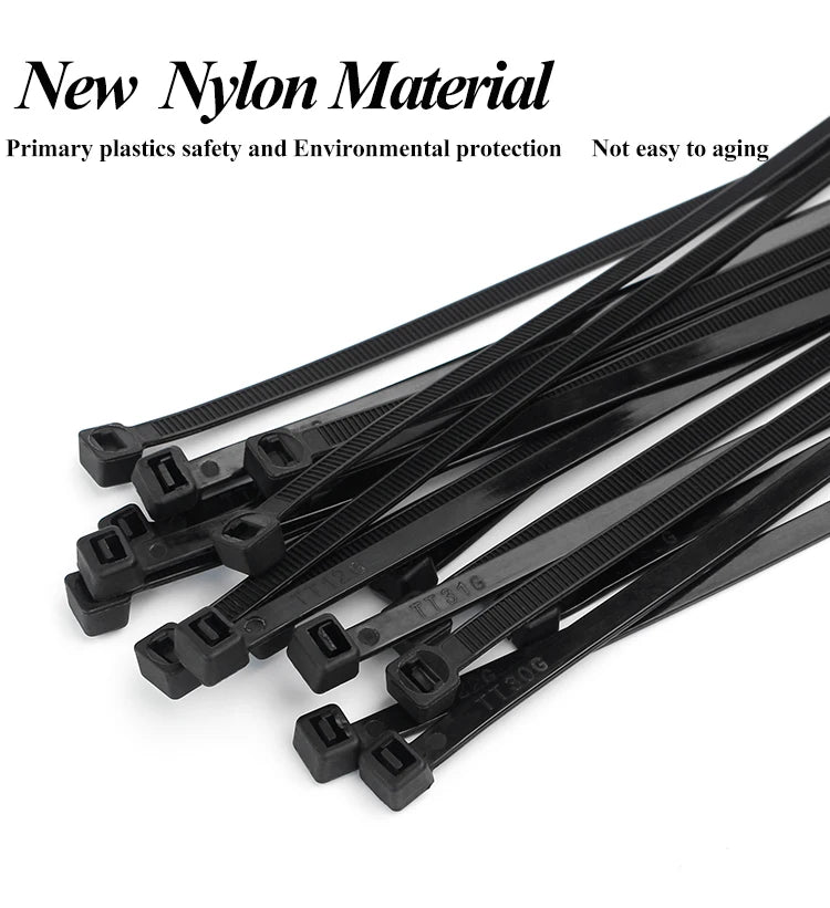 Self-locking plastic nylon tie 100PCS/bag  black Zip wraps strap nylon cable tie set  fastening ring  Loop Wire Wrap