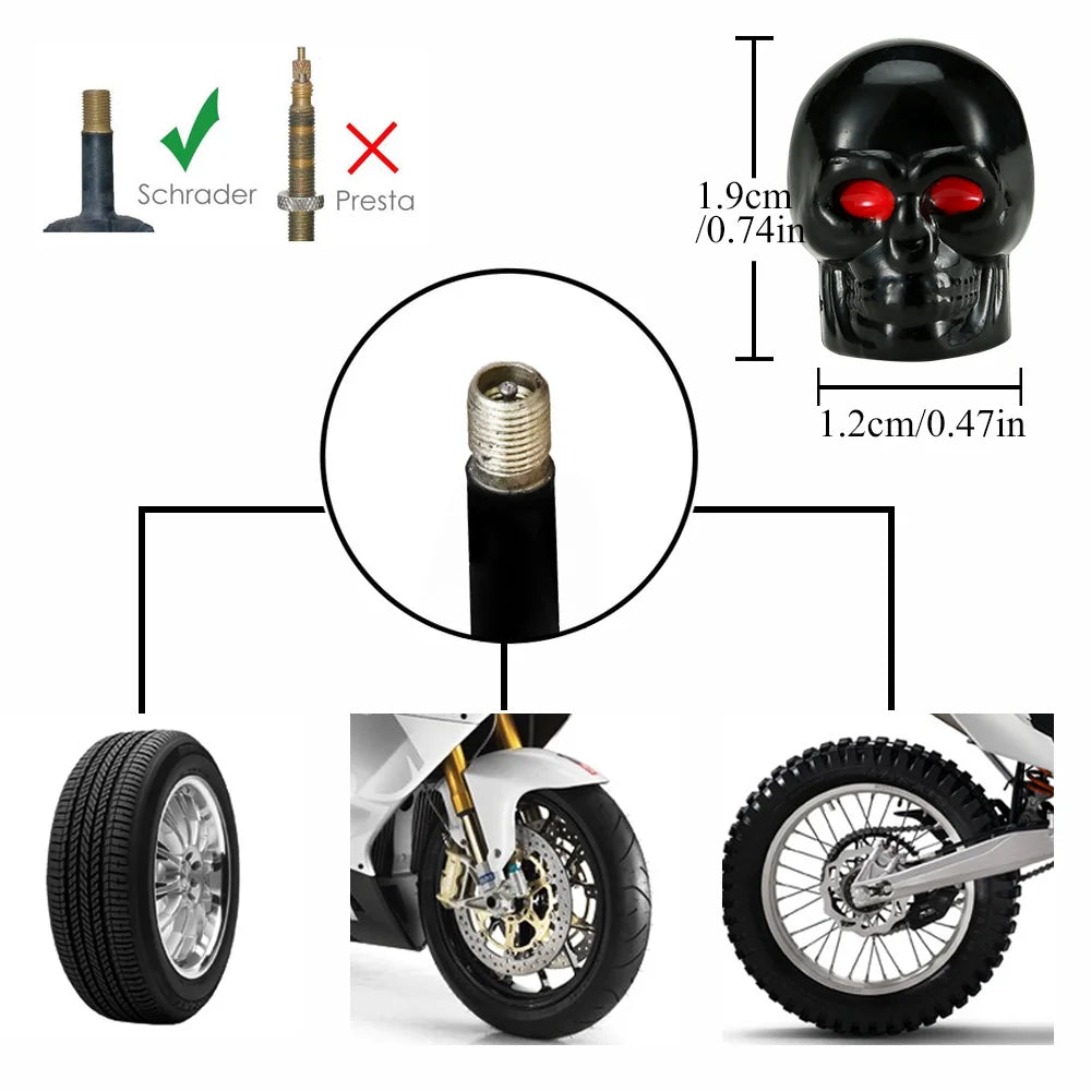 AUTCOAT 4Pcs/Set Universal Car Skull Style Antirust Copper Core Motorcycle Bike Car Wheel Tyre Tires Valve Stem Caps