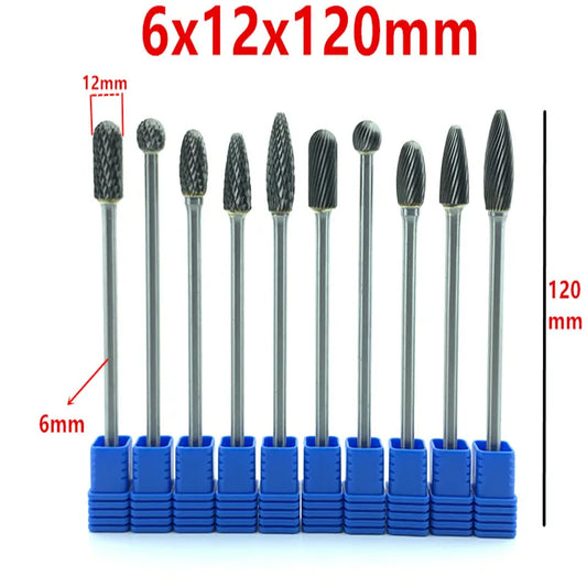 Jrealmer 6x12x120mm Long Tungsten Carbide Burrs for dremel Grinding Steel Grinding Wood Grinding