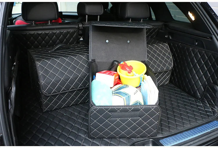 Car Trunk Organizer Box Large Capacity Auto Multiuse Tools Storage Bag Stowing Tidying Leather Folding For Emergency Storage Box