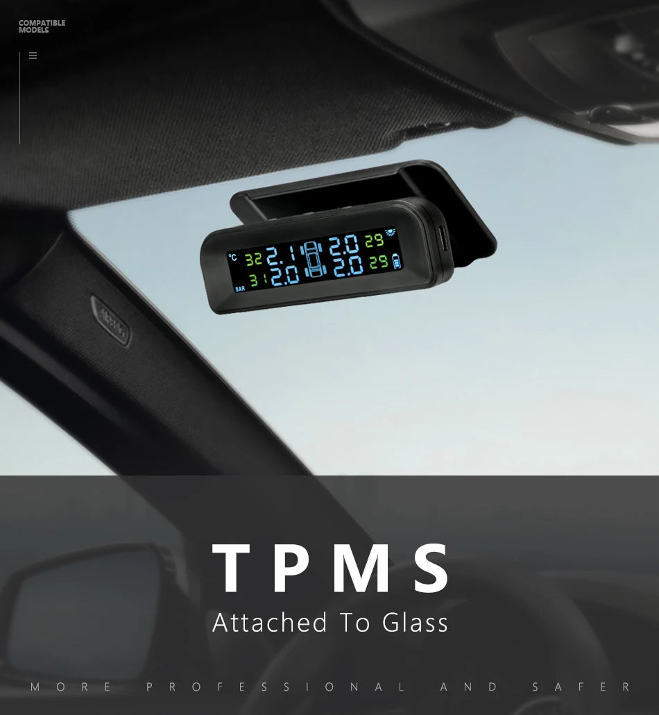 Système de surveillance de la pression des pneus TPMS de voiture intelligente, horloge numérique solaire, écran LCD, système d'alarme de sécurité de la pression des pneus de voiture 