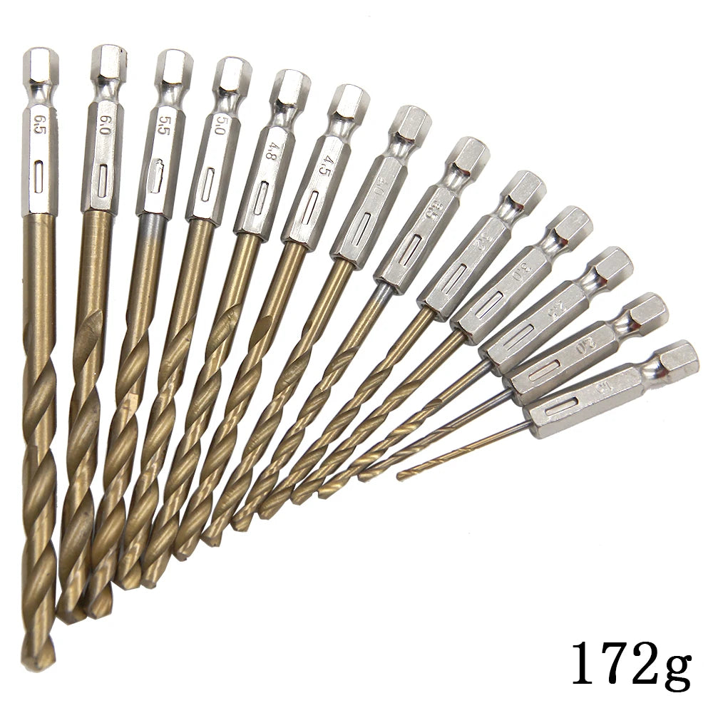 Hexagonal Handle 13pc Titanium Plated Fried Dough Twists Drill 1.5-6.5mm Electric Drill Screwdriver Drilling Reaming Drill Tool