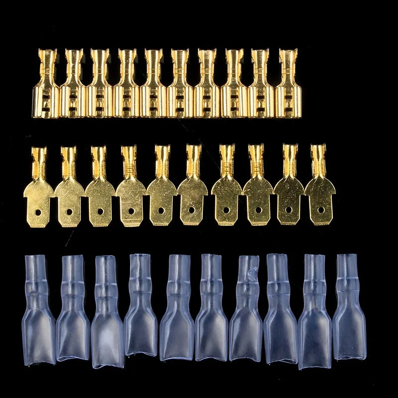 100 Teile/los 2,8/4,8/6,3mm Weiblich Männlich Crimp Terminal Draht Stecker Gold Messing/Silber Auto Lautsprecher elektrische Kabel Terminals Kit 