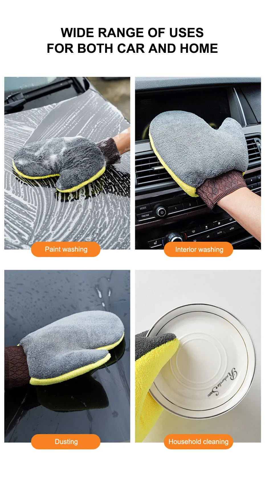 SEAMETAL Car Wash Glove Double-Faced Coral Fleece Auto Cleaning Mitt Gloves Car Window Door Glass Paint Cleaner Care Products