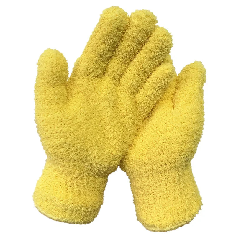 1Pair Cleaning Gloves Microfiber Coral Fleece Car Grooming Gloves Solid Five Finger Dust Removal Housework Absorbent Gloves