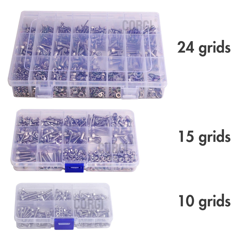 100-720 Pcs Hex Socket Head Cap Machine Screws Kit M2 M2.5 M3 M4 M5 Stainless Steel Allen Bolts Nuts Assortment Set with Wrench