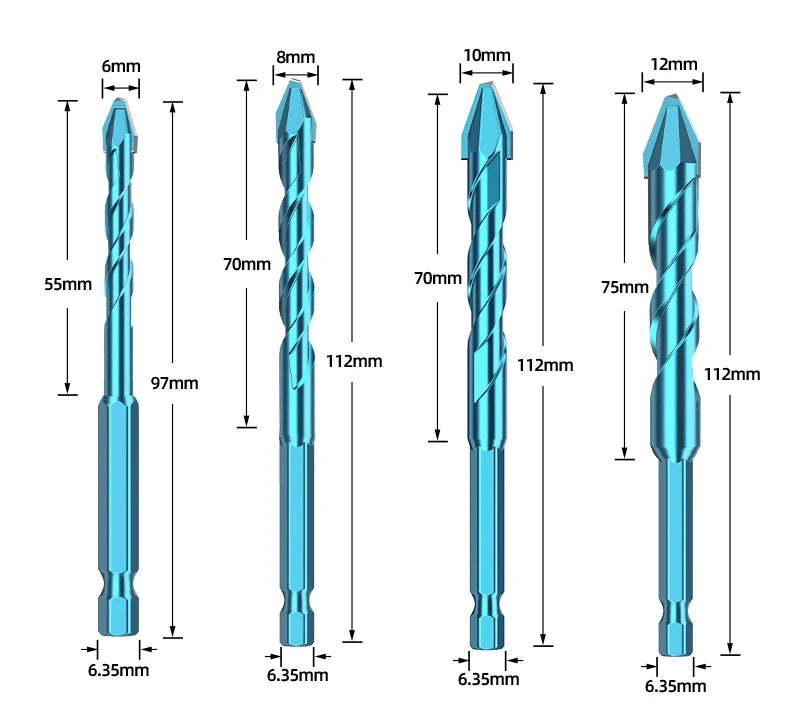 LIDIAO 1/10pcs Tile Bit Blue Spade Drill Bit Set High Hardness Eccentric Drill 6mm12mm Cordless Drill Power Tools Accessories