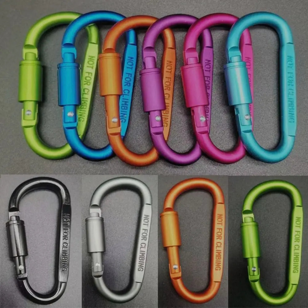 Porte-clés à boucle de sécurité en alliage d'aluminium multicolore avec bouton de verrouillage pour escalade, mousqueton en forme de D, crochet pour sports de plein air, camping, randonnée 