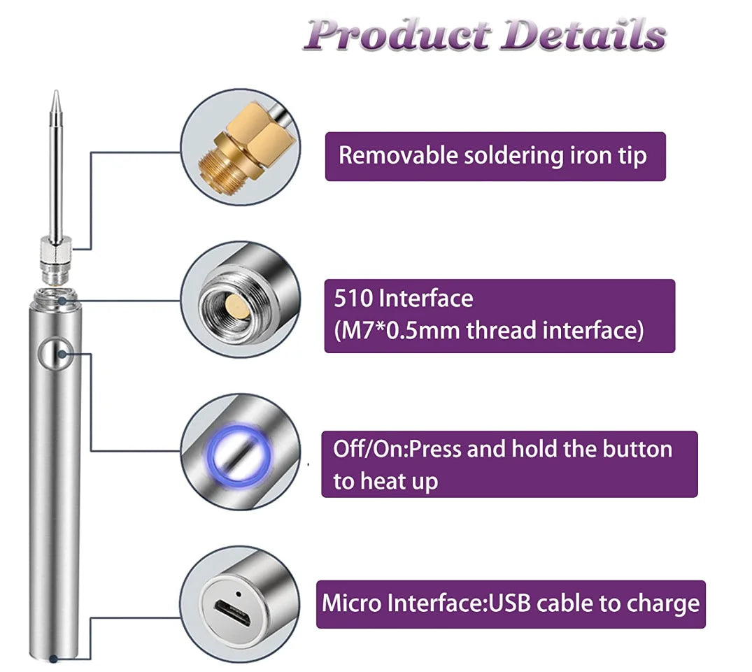 USB 5V 8W Soldering Iron Tool Pen DIY Welding Pen Without Cable, Home Outdoor Convenient Welding Repair Tool Set