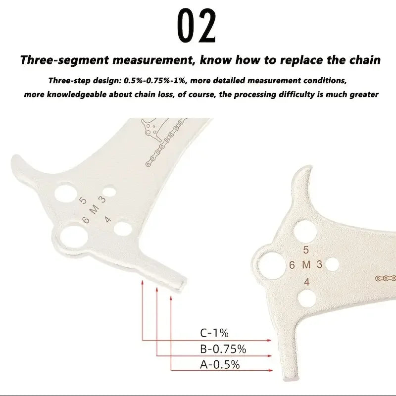 Outil de réparation de règle d'indicateur d'usure de chaîne de vélo en acier inoxydable jauge de chaîne de vélo de route de montagne vérificateur de mesure diamètre de vis 