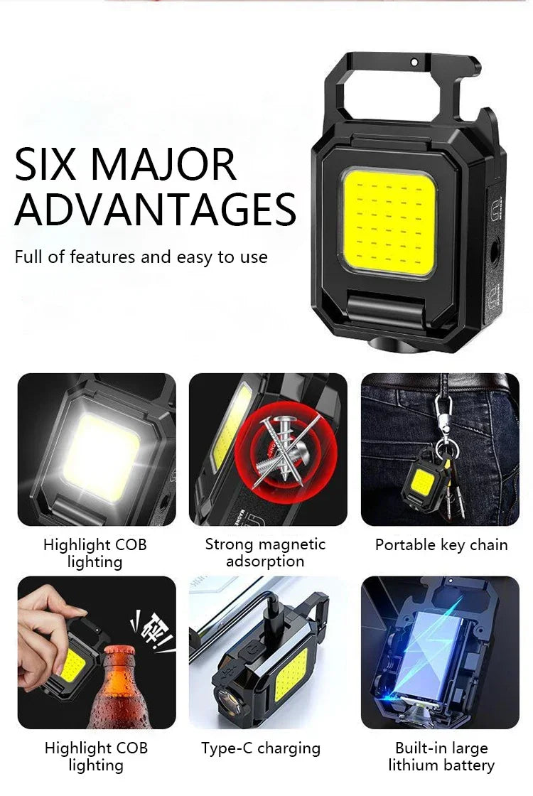 Mini lampe de poche rechargeable, porte-clés portable, 4 modes d'éclairage, torche EDC, lampe de travail d'urgence étanche pour camping en extérieur 