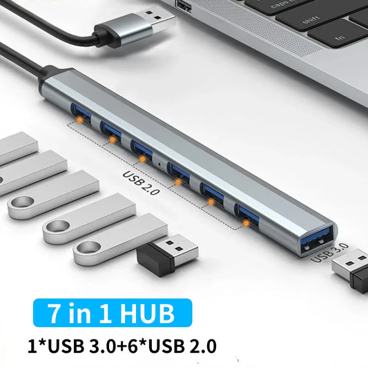 Hub USB 7 en 1 3.0 USB 2.0 Multi USB Hub Splitter Adaptateur secteur 7 ports Multiple Expander 2.0 OTG USB pour PC Portable Accessoires