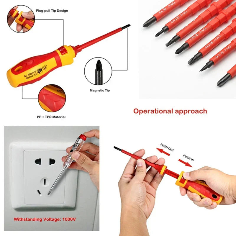 1PC/15PCS 380V/13PCS 1000V Changeable Insulated Screwdriver Set And Magnetic Slotted Bits Repair Tool Electrician Tools