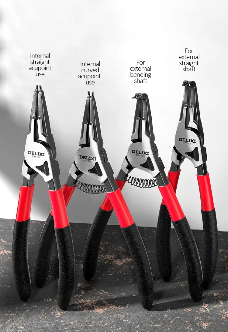 DELIXI ELECTRIC 5-In Circlip Pliers,Needle nose Pliers，Retaining Ring Pliers，for Removing Installing Puller Locking Rings Shafts