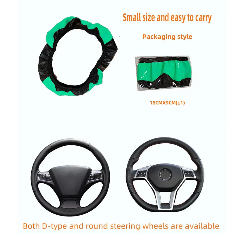 Car Steering Wheel Cover Breathable Anti Slip PU Leather Steering Covers Suitable 37-38.5cm Auto Decoration Carbon Fiber