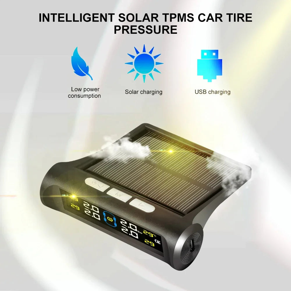 Intelligent TPMS Solar Tyre Pressure Monitoring System Parking Sensors For Cars Temperature Tire Air Pressure Gauge