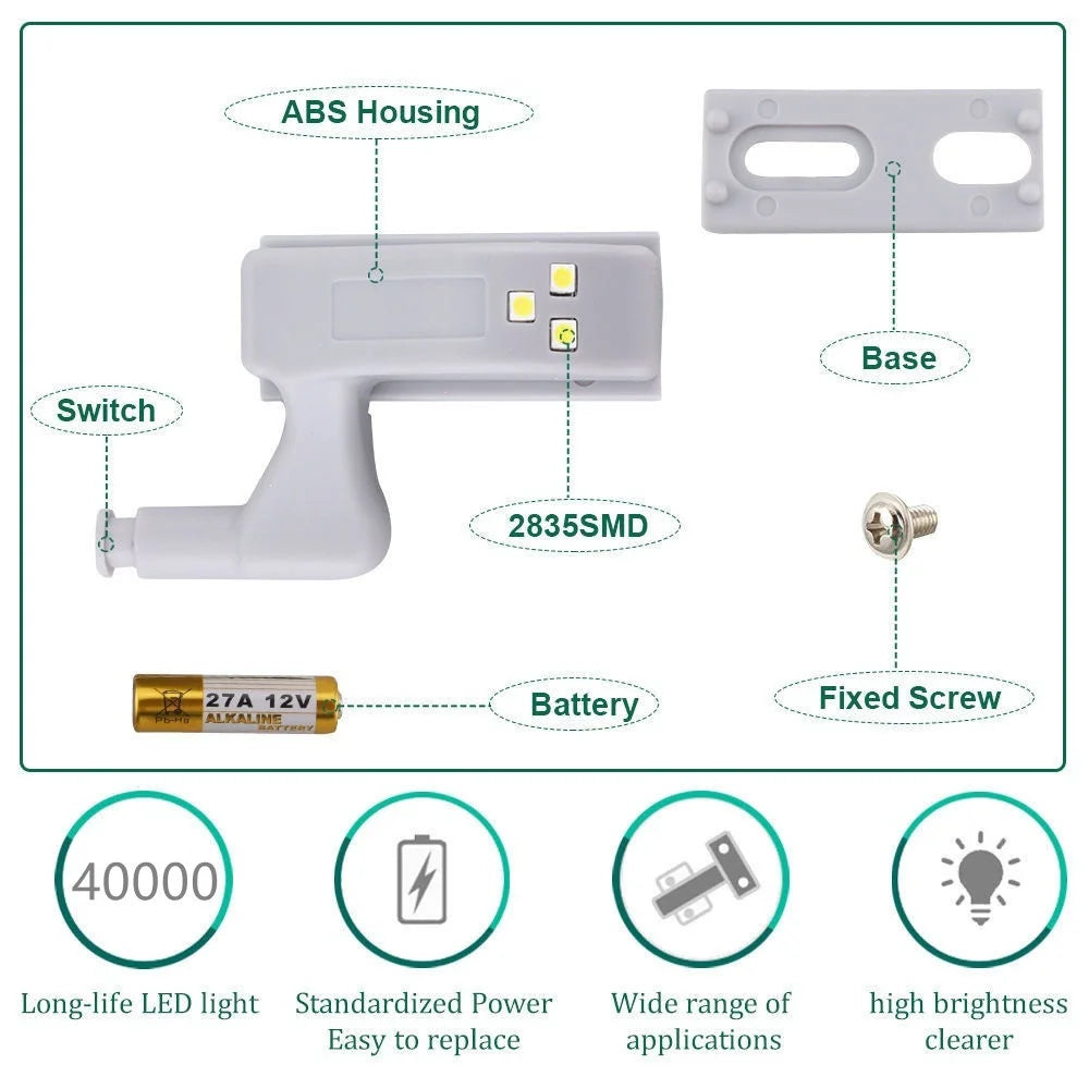 3LED Under Cabinet Light Inner Hinge Lamp Closet Light Lighting for Wardrobe Cupboard LED Night Light with free Battery