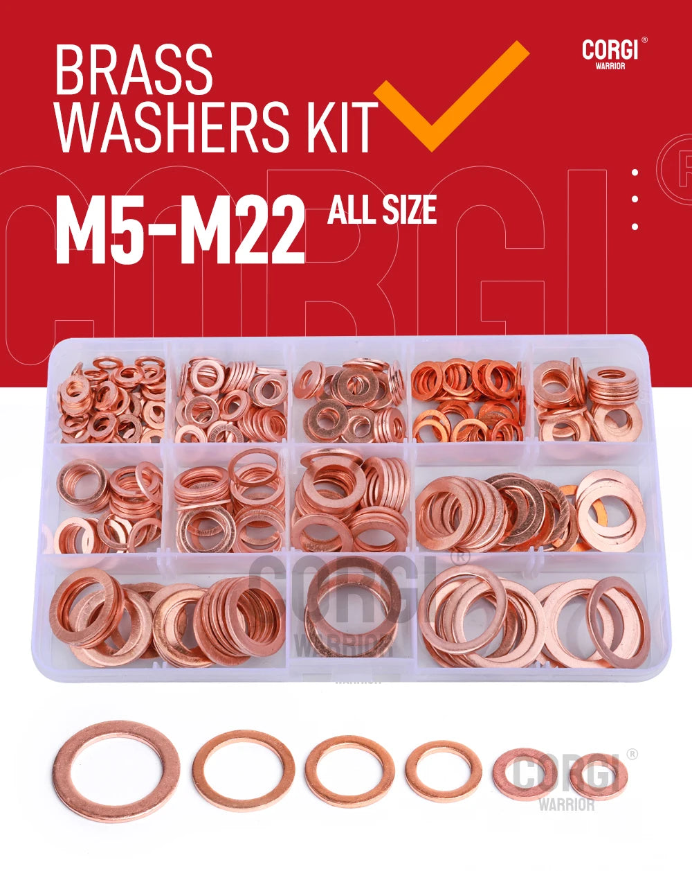 Metric Copper Crush Washers Assortment Kit 80-360 Pcs All Sizes M5 M6 M8 M10 M12 M14 M16 M18 M20 M22 Flat Ring Sealing Washer