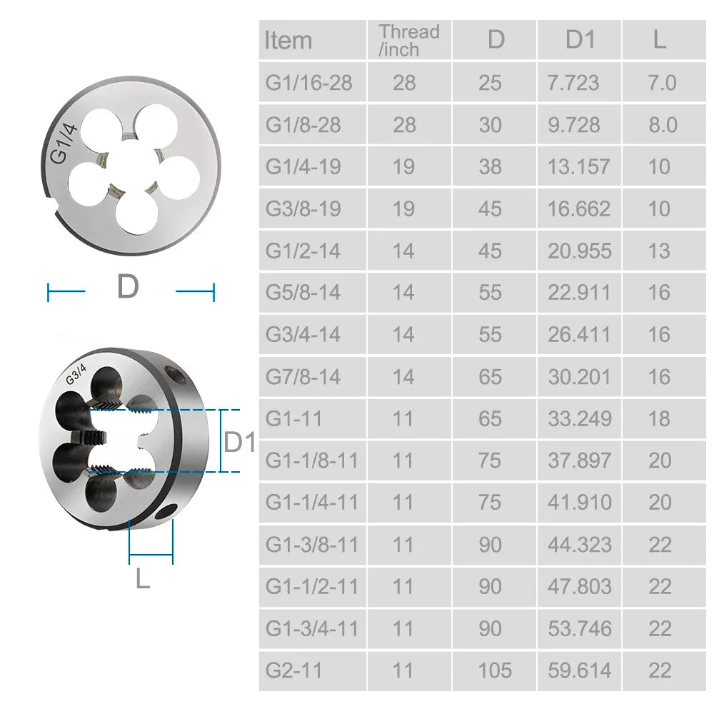 XCAN Tap Die Set Alloy Steel Pipe Tap and Die Right Hand Screw Thread Cutting Tools G1/16 1/8 1/4 3/8 1/2 5/8 3/4 7/8 1 2