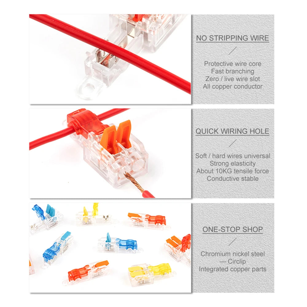 T-Type Stripping Free Wiring Connector With Fixing Hole Quick Branch  Splice Junction box lever Wire connector 32A