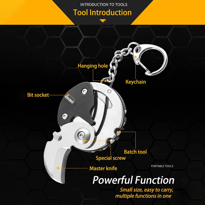 Pocket Knife Keychain Screwdriver Multifunctional Hexagon Coin Outdoor EDC survival Tool Folding Fold Mini coltello Gear Pee