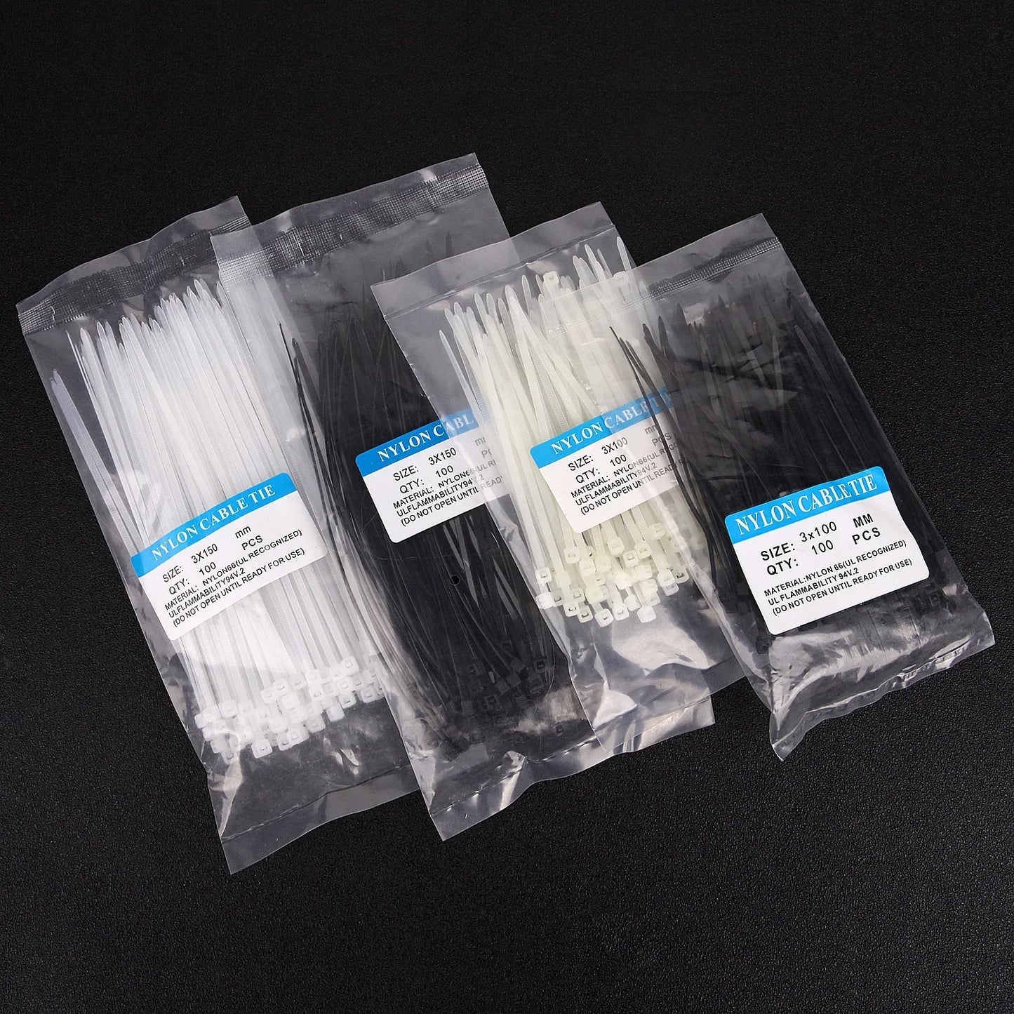 1000/100Pcs Plastic Nylon Cable Ties Self-locking Cord Ties Straps Adjustable Cables Fastening Loop Home Office Wire Zip Ties