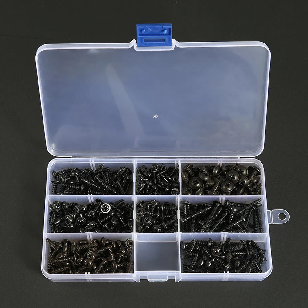 340/500pcs Pan Head Tapping Screw Cross Head M3/M4/M3.5/M4.8 Self Tapping Screw Set Assortment Kit Black Furniture Carbon Steel