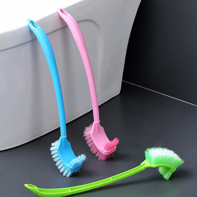 Brosse de nettoyage pour toilettes en plastique à long manche, brosse de nettoyage double face pour coins morts, brosse de toilette à poils doux, brosse pour joints de sol