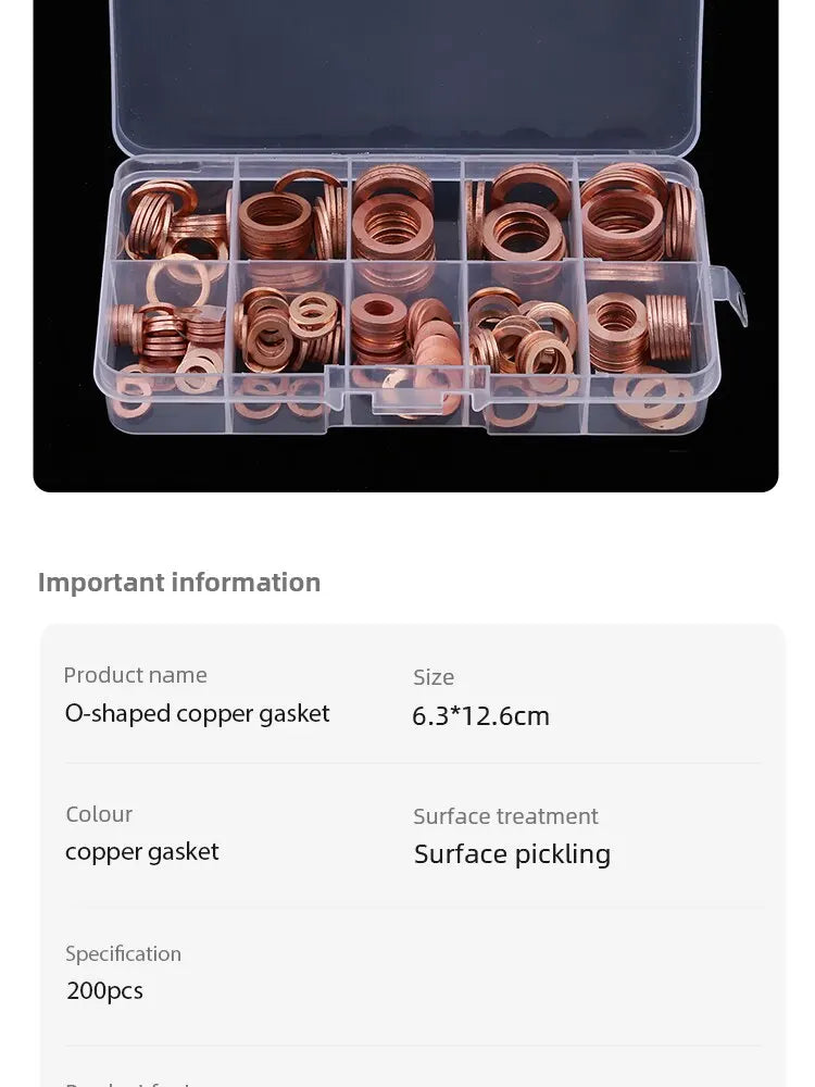 200pcs Purple Copper Gasket M5 M6 M8 M10 M12 M14 O-ring Purple Copper Gasket Set Oil Plugging Sealing Fittings - ToolFlx