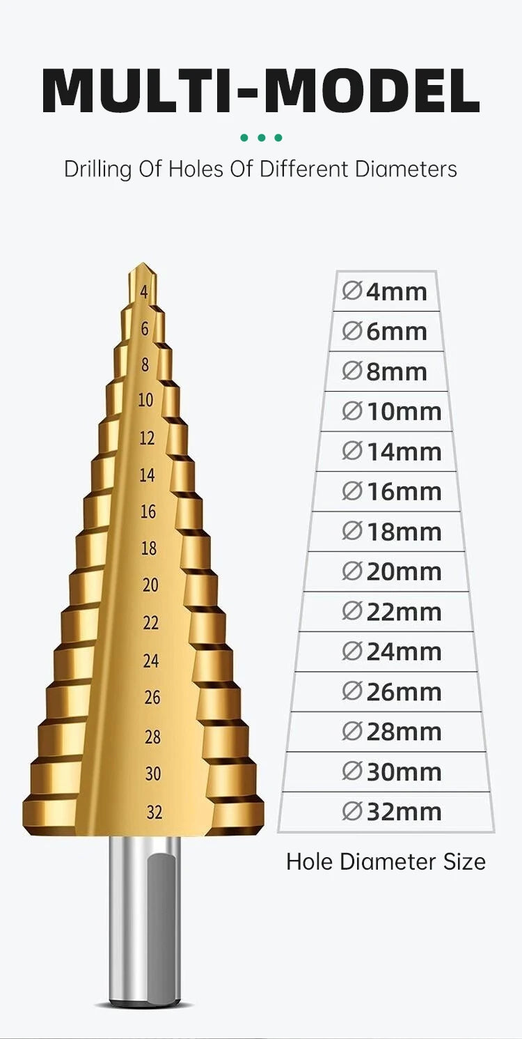 LIDIAO 6 Pcs Step Drill Bit Kit HHS M35 Cobalt-Containing Titanium Coating Metal Wood Hole Saw Drill Bit Hole Carbide Core Drill