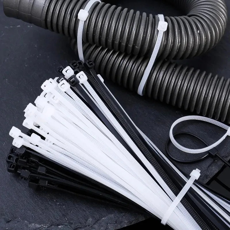 500/100Pcs Plastic Nylon Cable Ties Self-locking Cord Ties Straps Adjustable Cables Fastening Loop Home Office Wire Zip Ties