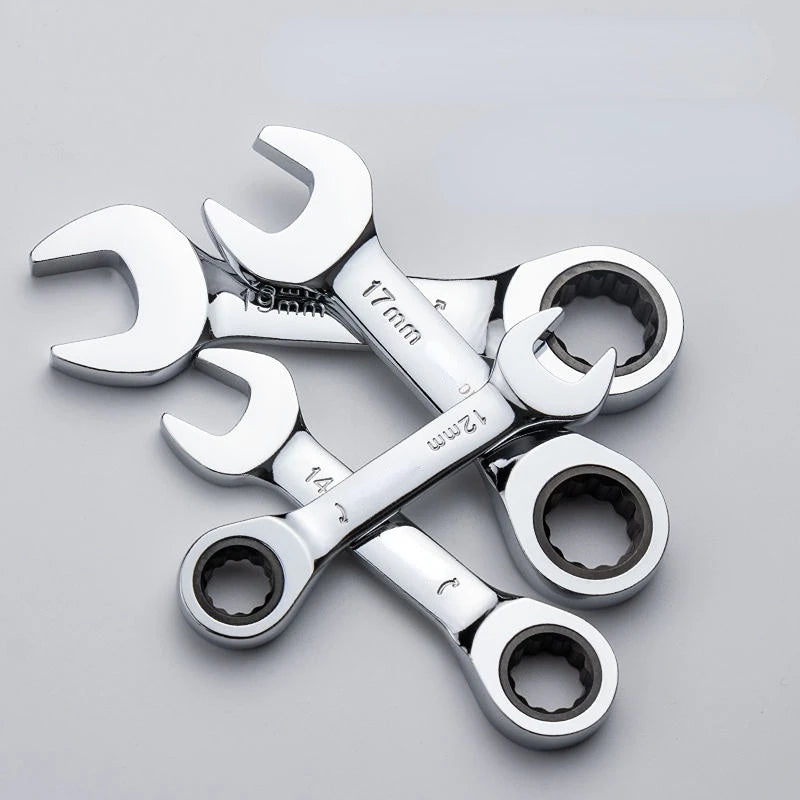 1pcs 6mm-19mm Reversible Combination Stubby Single Wrench Stubby Combination 72 Tooth Ratchet Socket Spanner Nut Repair Tools