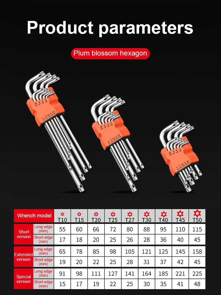 Ensemble de 9 clés Torx Star, clés Allen, clés à tête hexagonale, jeu de clés à double extrémité, tournevis étoile de type L, outils de réparation manuels