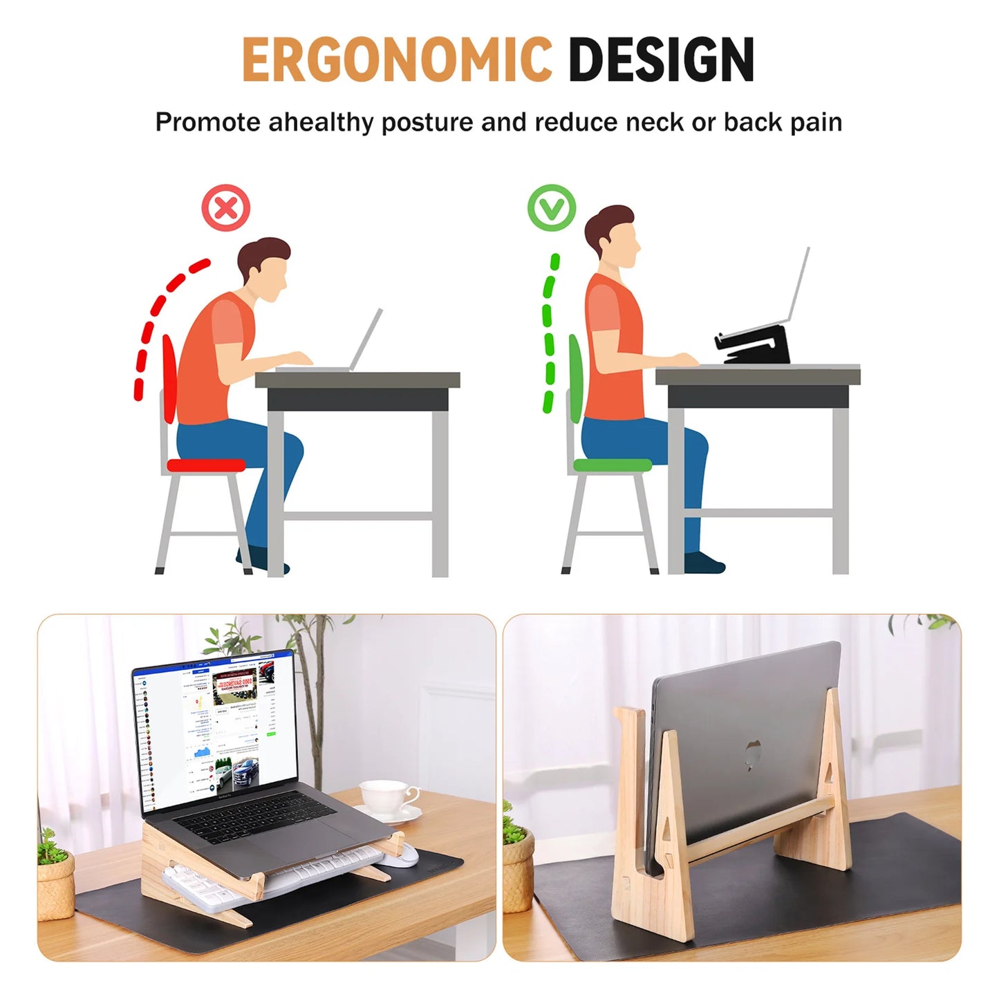 Wood Laptop Stand For MacBook Pro Universal Computer Stands For Desk Vertical Laptop Holder Wooden Laptop Riser For MacBook Air