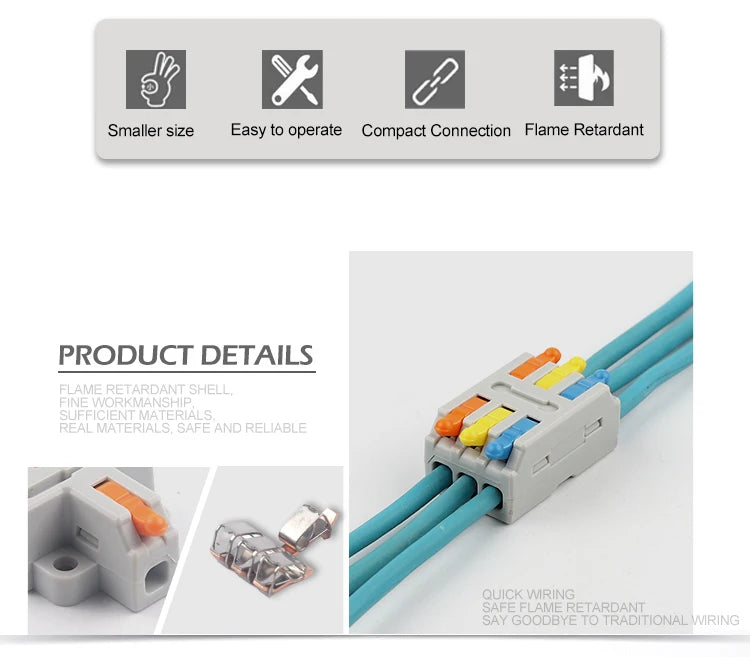 Mini Quick Wire Conductor Connector Universal Compact 2/3 Pin Splicing Push-inTerminal Block 1 in multiple out with fixing Hole