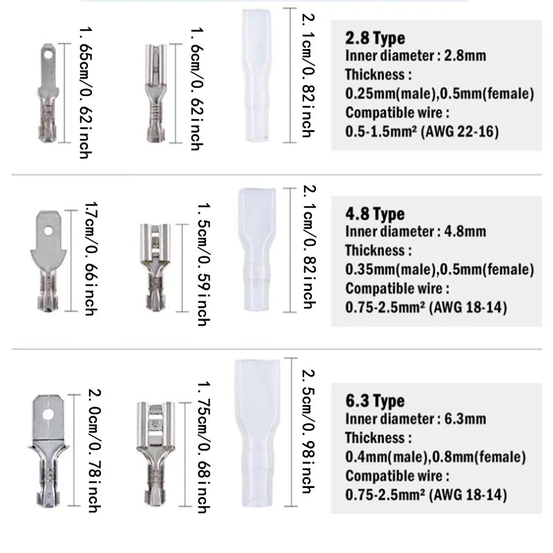 Boxed Crimp Terminal,Electrical Connector,U/O Shaped,Splicing Termination 2.8/4.8/6.3mm,Wire Connector,Cable Termination Pliers