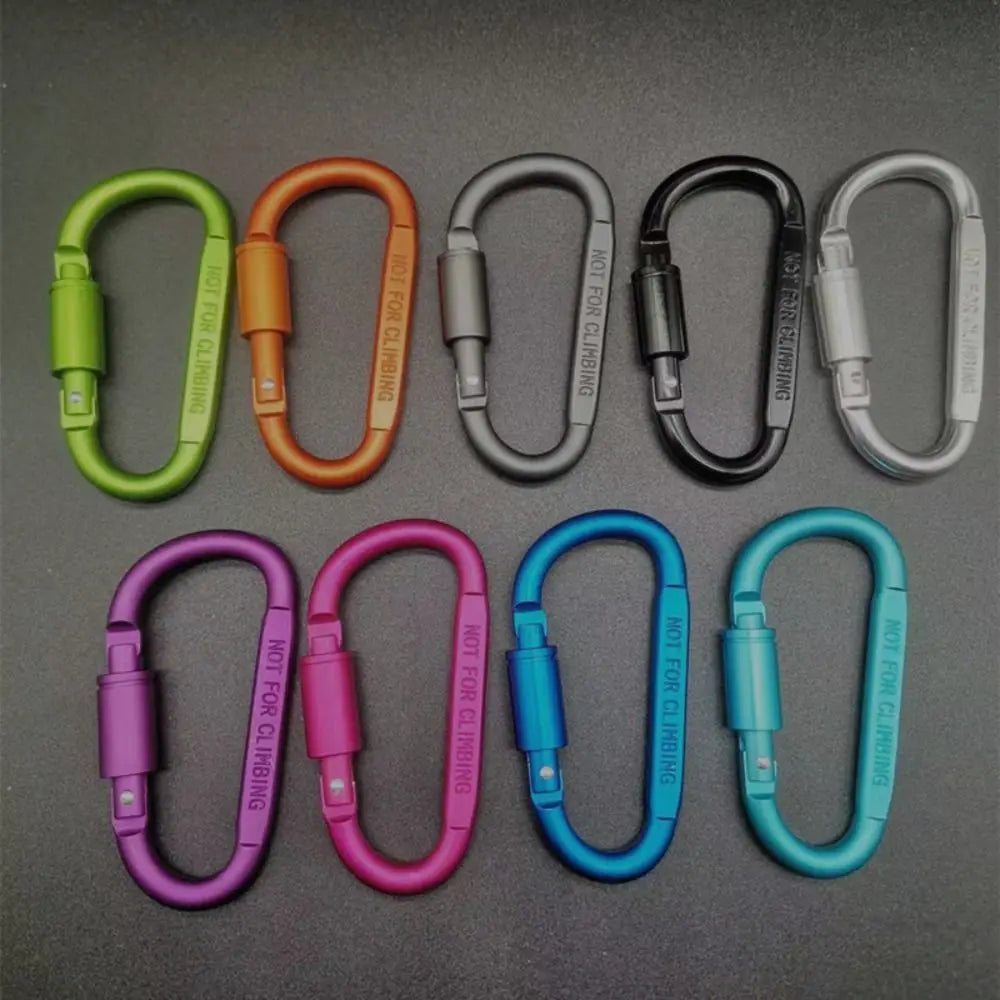 Porte-clés à boucle de sécurité en alliage d'aluminium multicolore avec bouton de verrouillage pour escalade, mousqueton en forme de D, crochet pour sports de plein air, camping, randonnée 