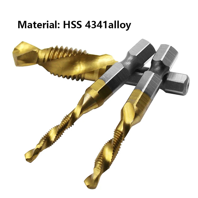 1/6Pcs Tap Drill Bit Set Hex Shank Titanium Plated HSS Screw Thread Bit Screw Machine Compound Tap M3 M4 M5 M6 M8 M10 Hand Tools