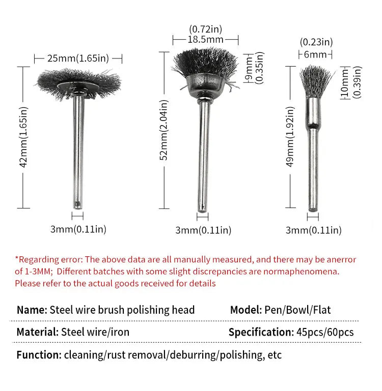 45pcs 60PCs Mini Steel Wire Brushes Rotary Tool for Dremel Drill Polishing Grinding Wheel Small Brush Accessories