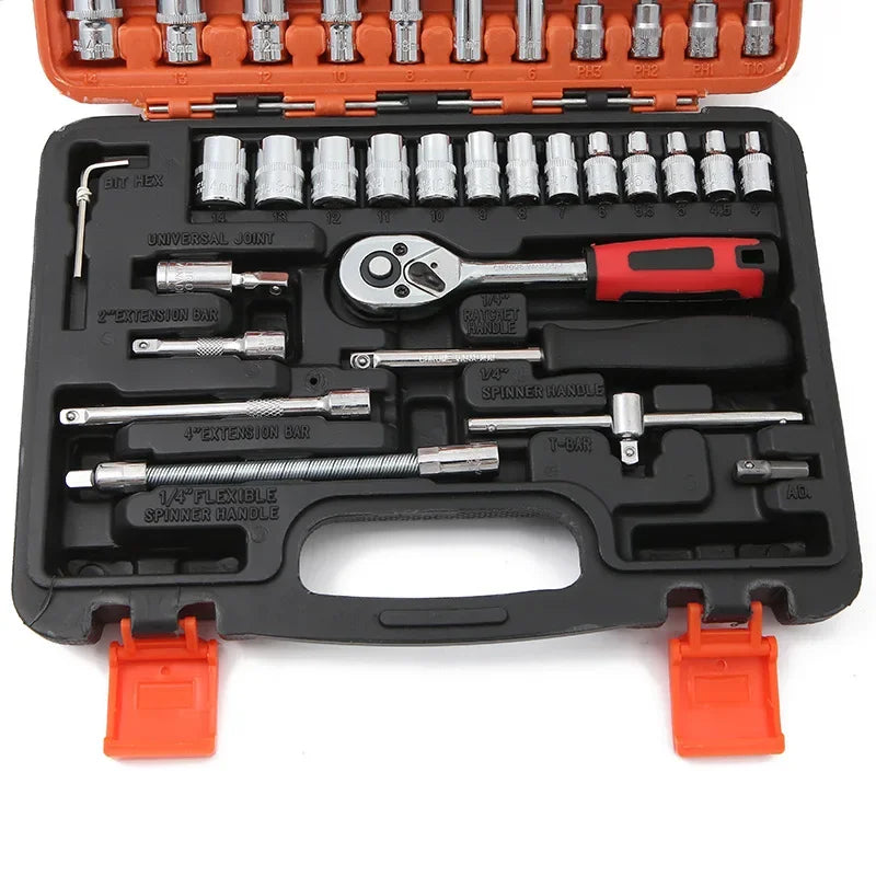 NEW Car Repair Tool Kit 46/53 Piece/Set 1/4-Inch Socket Set Car Repair Tool Ratchet Torque Wrench Combo Auto Repairing Tool Set